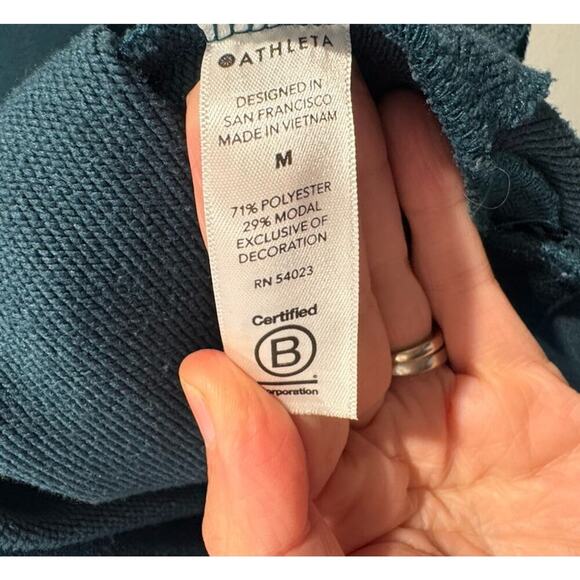 ATHLETA Size Medium Crosstown Track Dress Teal Sweatshirt Athletic Long Sleeve - Picture 6 of 6